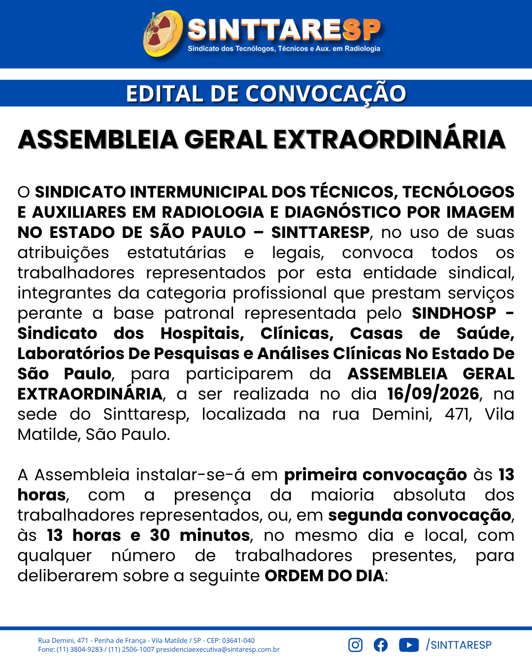 Capa do jornal EDITAL DE CONVOCAÇÃO - ASSEMBLEIA GERAL EXTRAORDINÁRIA