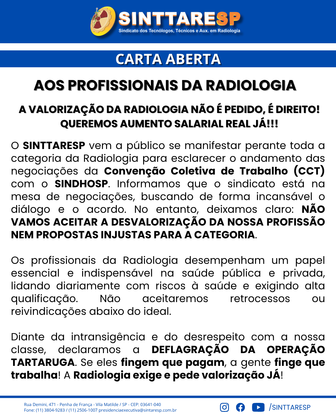 Capa do jornal CARTA ABERTA - CCT SINDHOSP